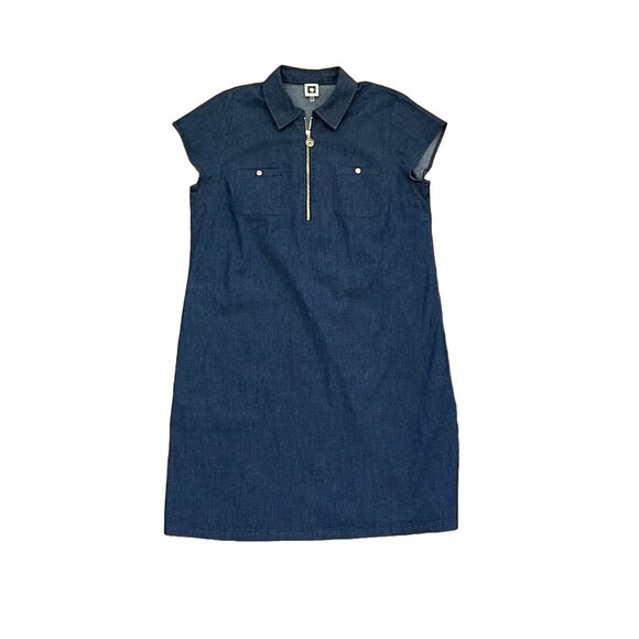 Anne Klein Dresses & Skirts - Anne Klein Medium Wash/Rinse 1/4 Zip Collar Short Sleeve Denim Shirt Dress, 14
